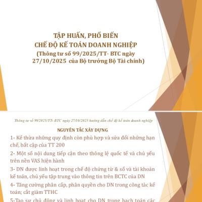 TẬP HUẤN, PHỔ BIẾN CHẾ ĐỘ KẾ TOÁN DOANH NGHIỆP